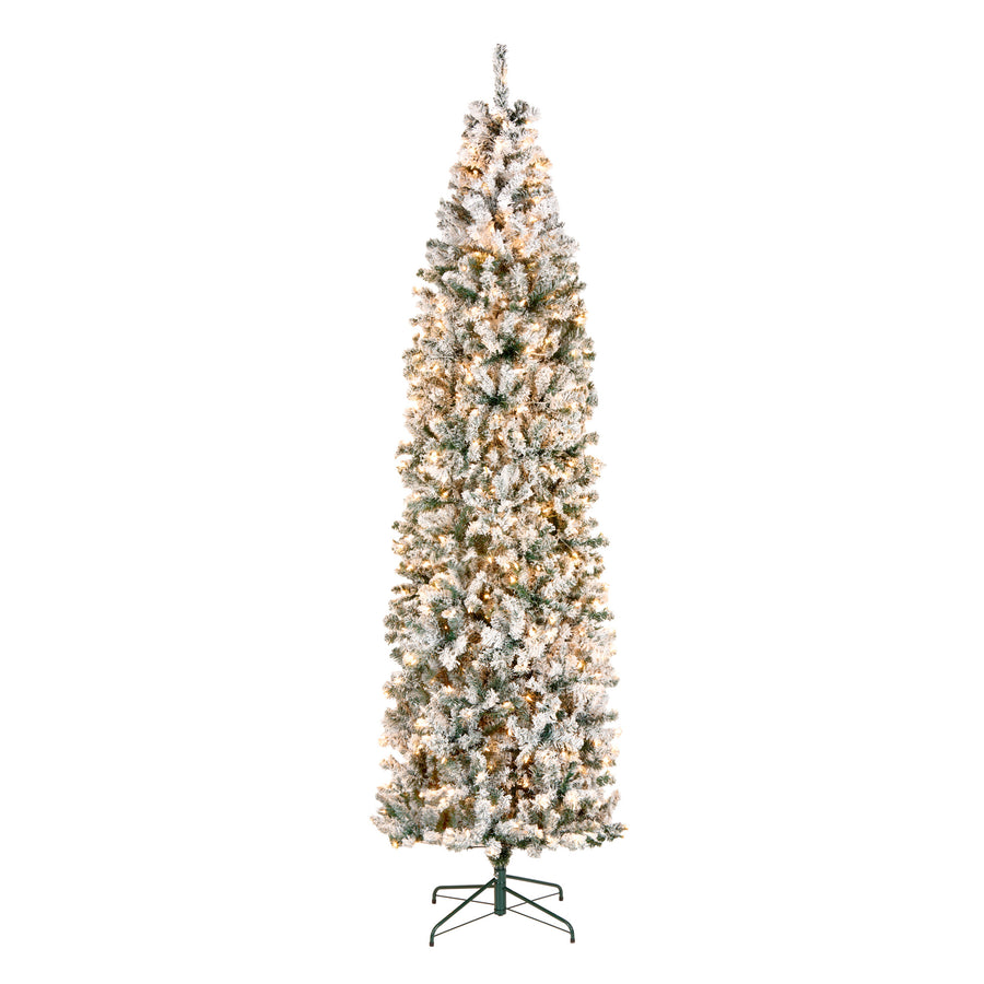 9 ft. Pre-Lit Acacia Flocked Slim Tree with Clear Lights - National Tree Company