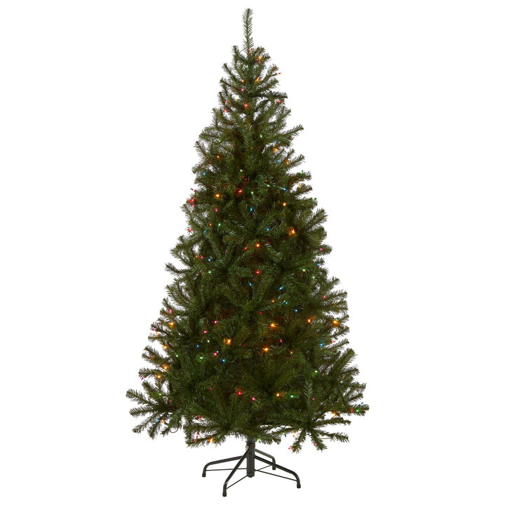 Pre-Lit Artificial Slim Christmas Tree, Green, Aspen Spruce, Multicolor Lights, Includes Stand, 6 Feet
