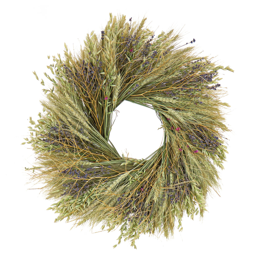20 in. Spring Wreath with Wheat Stalks, Lavender, and Leafy Greens - National Tree Company