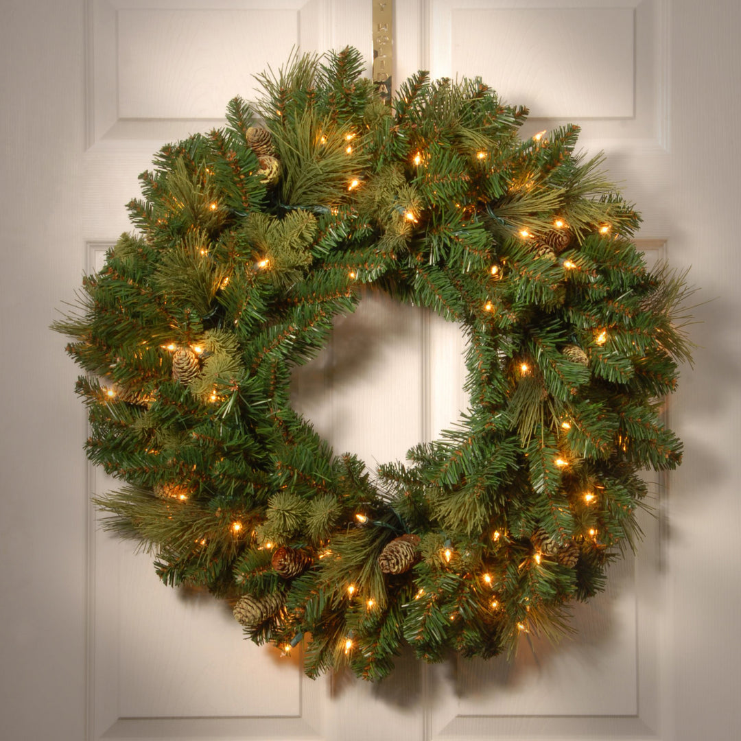 Artificial Christmas Wreath, Green, Carolina Pine, Decorated with Pine Cones, Christmas Collection, 30 Inches