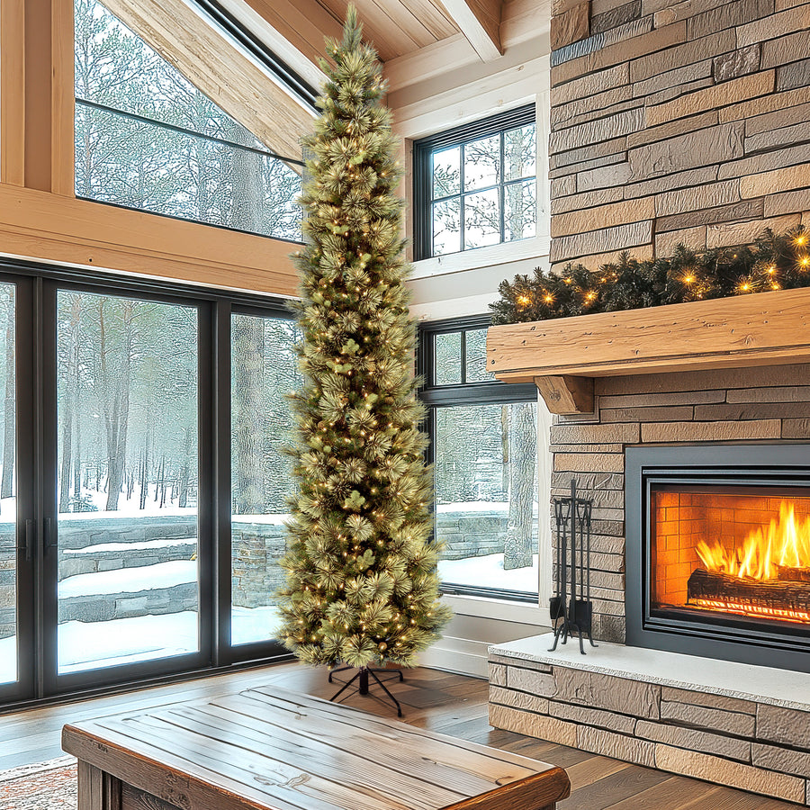 12 ft.Pre-Lit Carolina Pine Slim Tree with Clear Lights