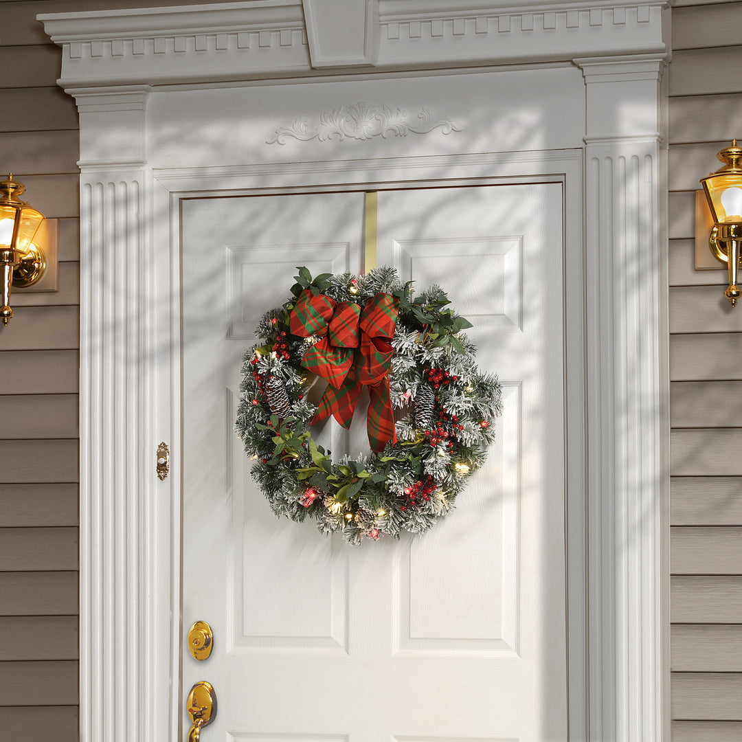 24" General Store Snowy Wreath with LED Lights and Bow