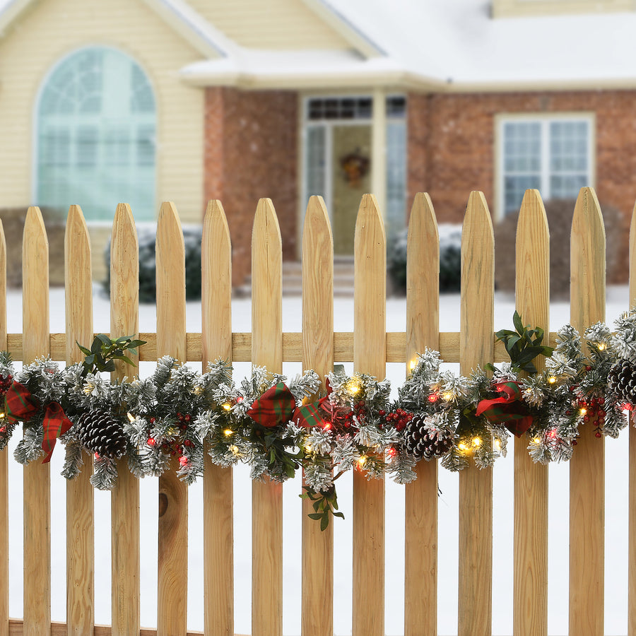 9 ft. Pre-Lit General Store Snowy Garland with LED Lights