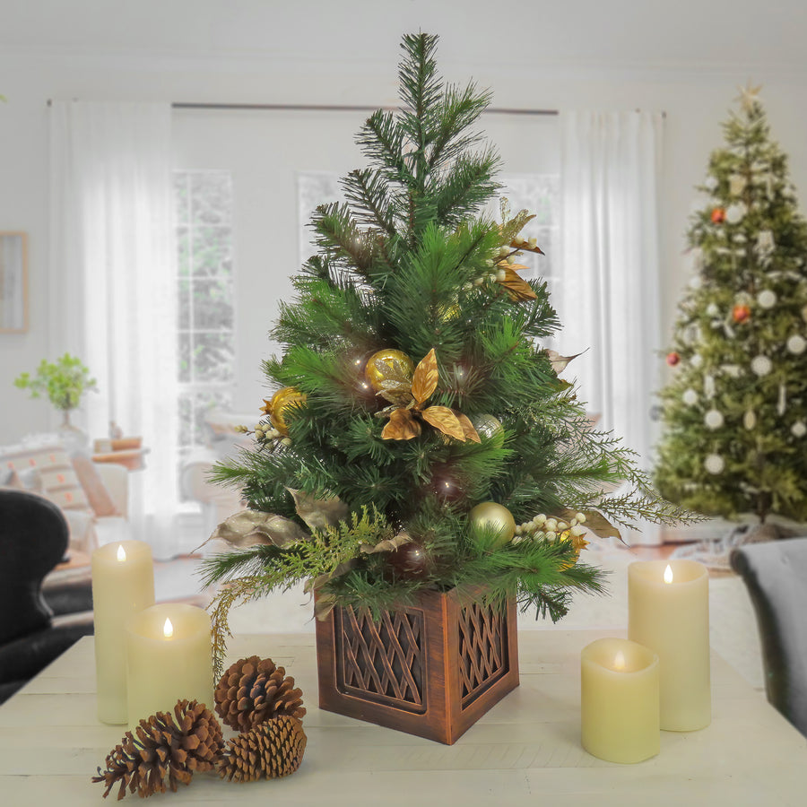 3 ft. Pre-Lit Yuletide Glam Tree with Warm White LED Lights