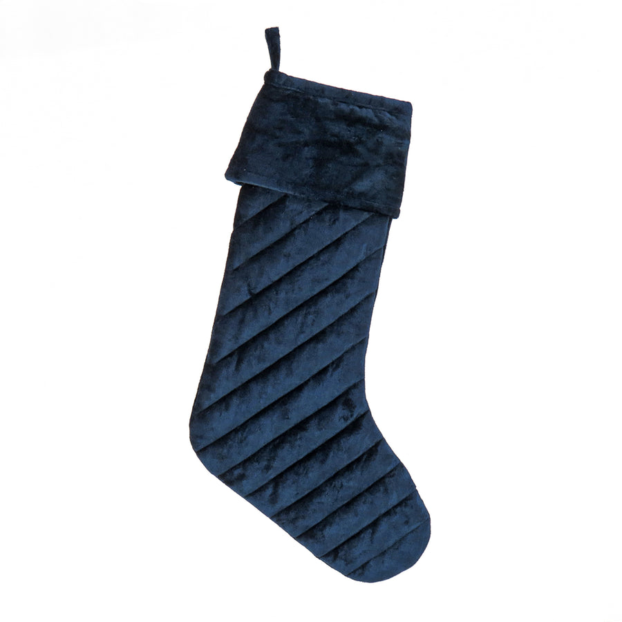 19 in. HGTV Home Collection Quilted Velvet Stocking, Blue - National Tree Company