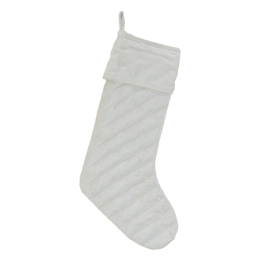 19 in. HGTV Home Collection Quilted Velvet Stocking, Ivory - National Tree Company