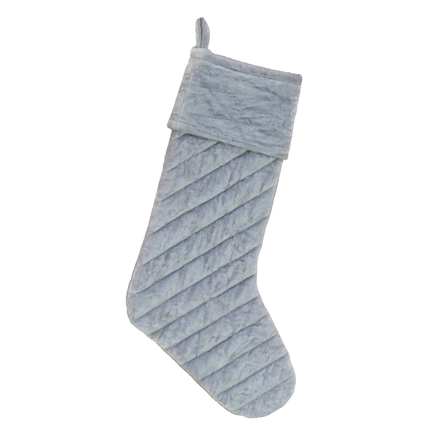 19 in. HGTV Home Collection Quilted Velvet Stocking, Silver - National Tree Company