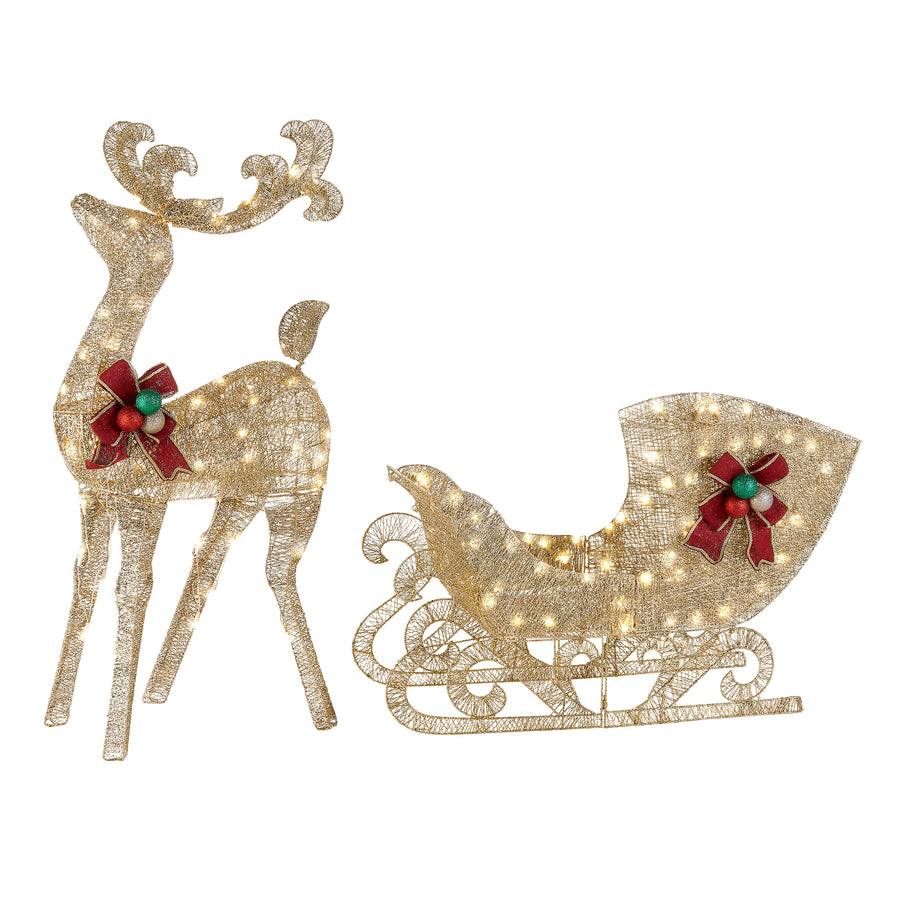 48 in. Champagne Reindeer Pulling 38 in. Sleigh - National Tree Company