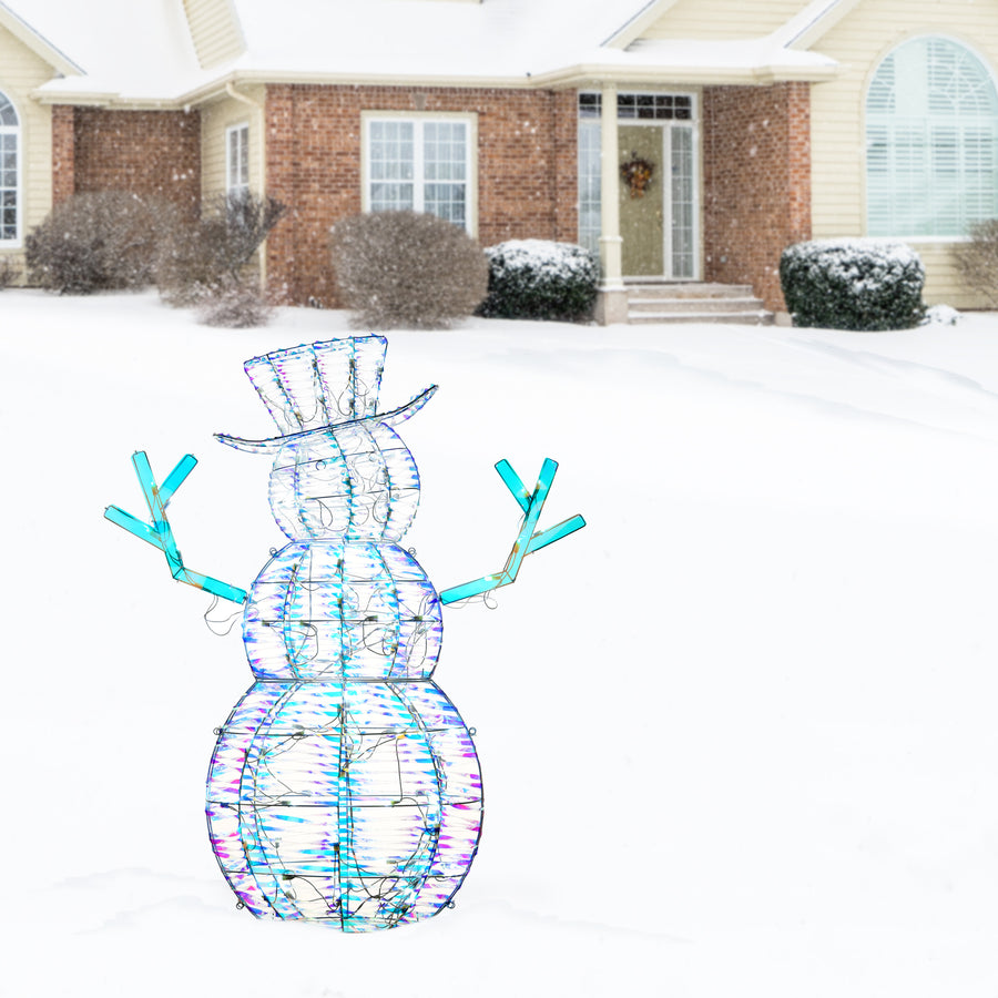 48 in. Pre Lit Iridescent Snowman Decoration, Cool White LED Lights