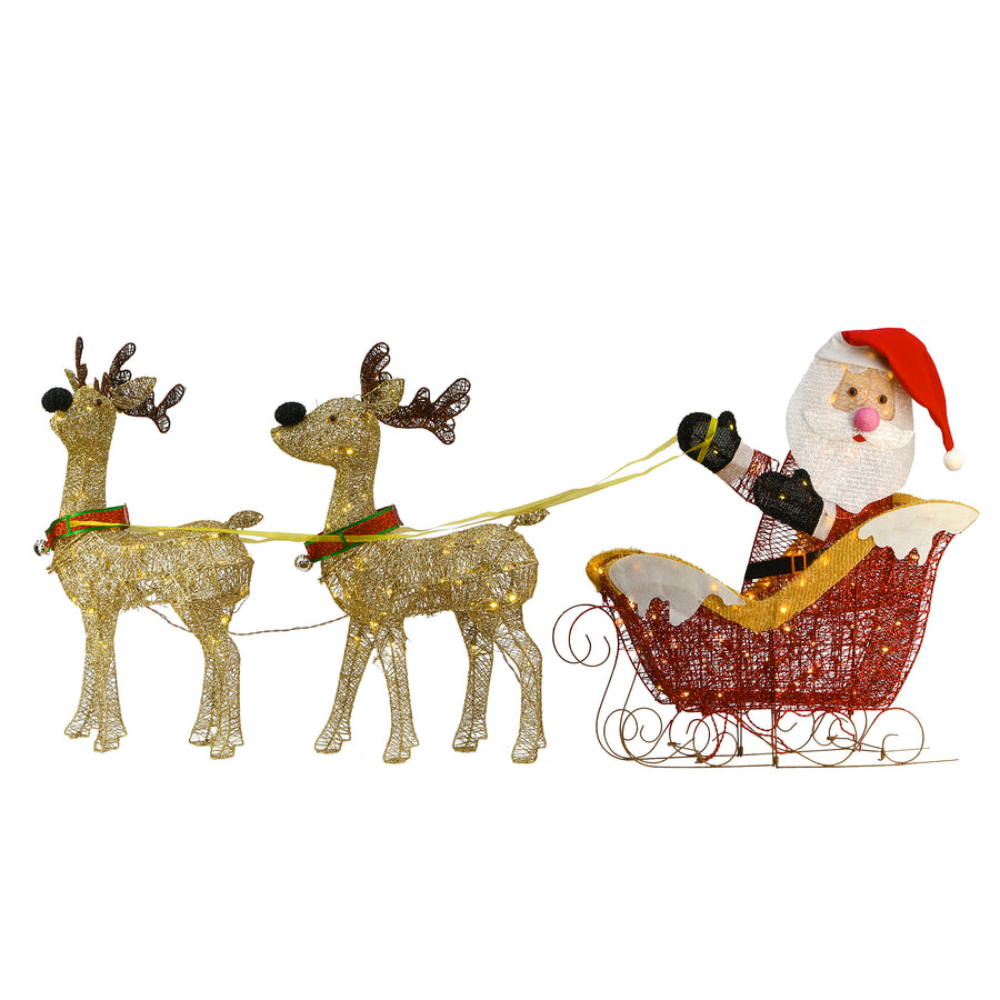 33 in. Pre Lit Santa and Reindeer Decoration, with Warm White LED Lights - National Tree Company