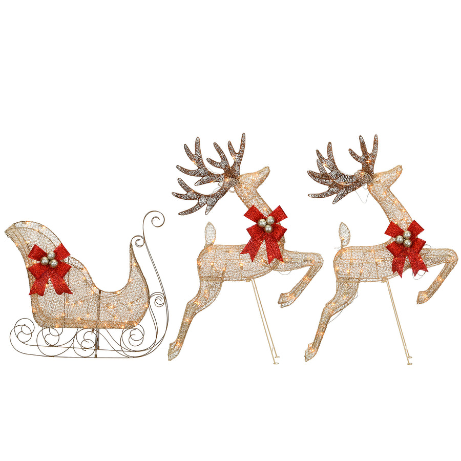 42 in. Glittered Mesh Fabric Deer with 27 in. Sleigh and Lights - National Tree Company