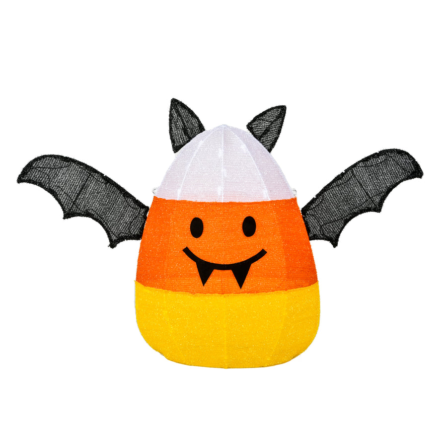 27 in. Halloween Candy Corn Bat Outdoor Lawn Decoration with LED Lights - National Tree Company