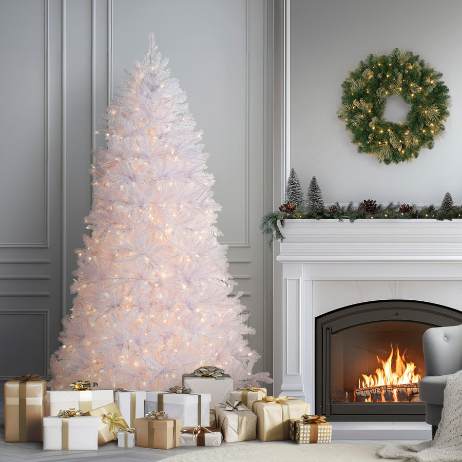 7 ft. Pre-Lit Dunhill Fir White Tree with Clear Lights