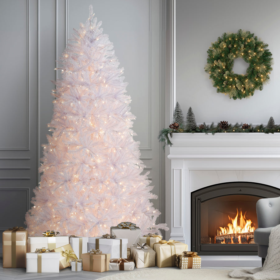 9 ft. Pre-Lit Dunhill Fir White Tree with Clear Lights