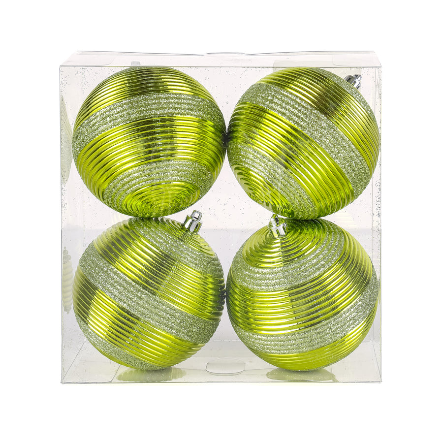 4-Piece Shatterproof Swirling Lime Green Ornaments - National Tree Company