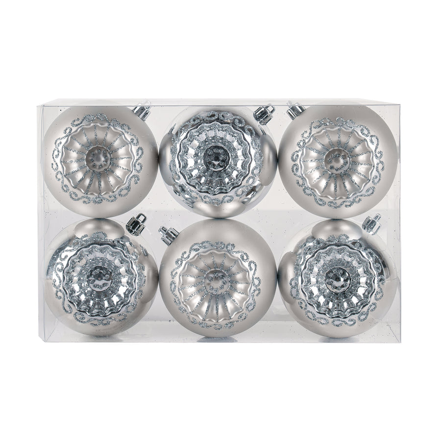 6-Piece Shatterproof Glittering Silver Ornaments - National Tree Company