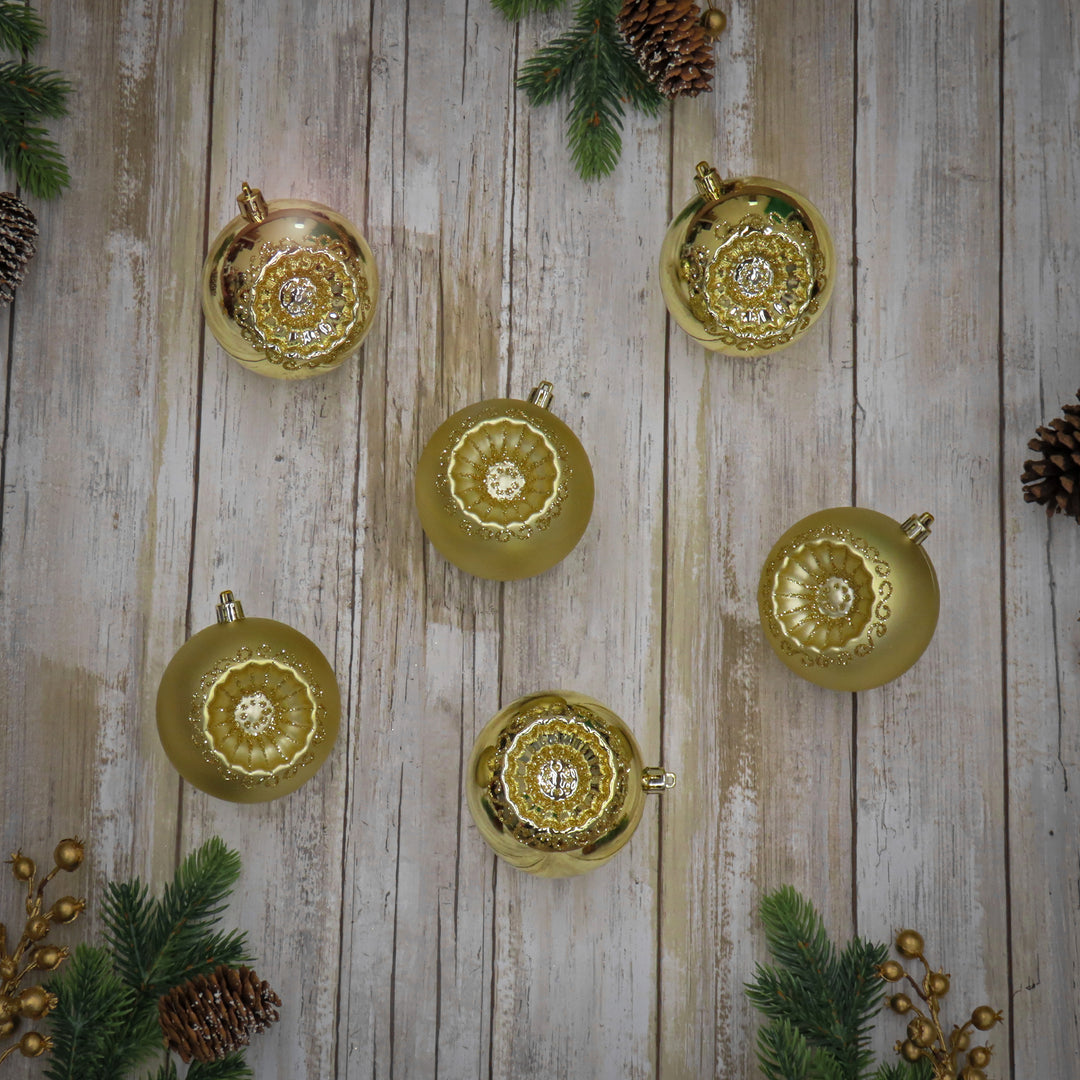 First Traditions 6 Piece Shatterproof Glittering Gold Ornaments