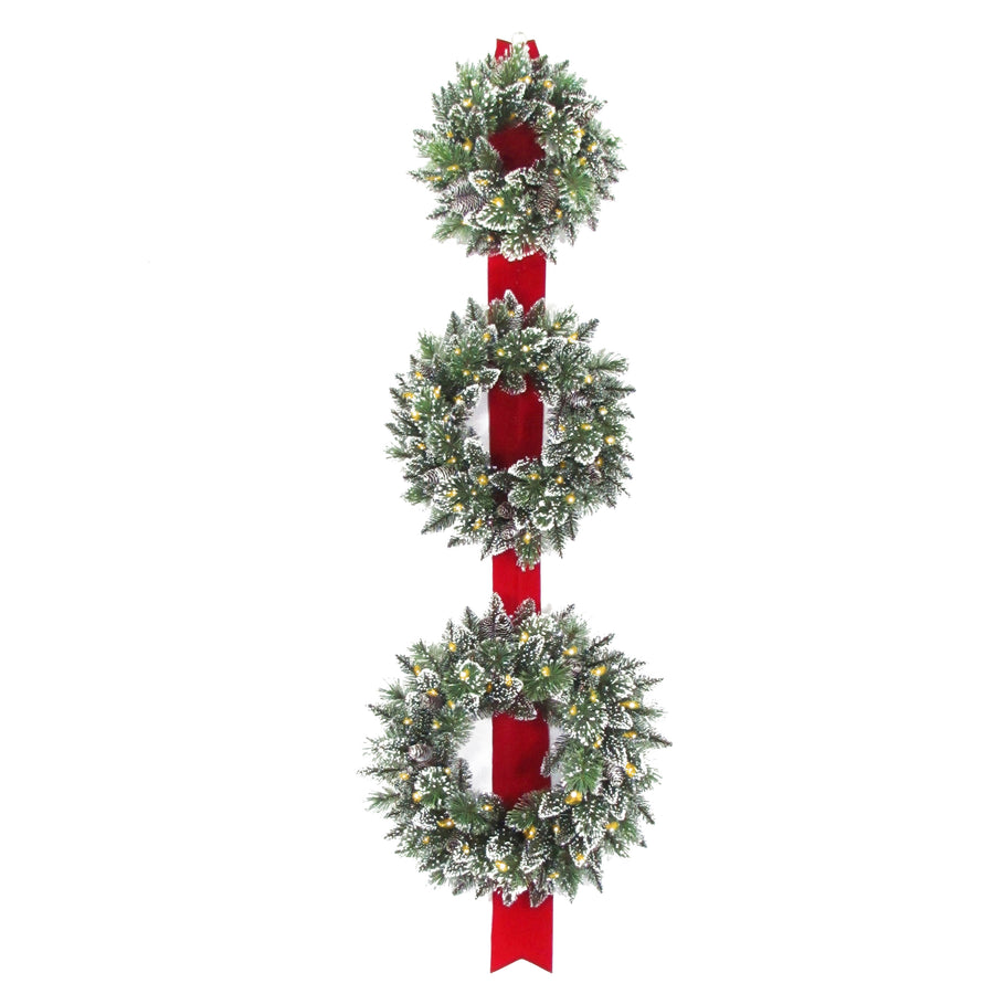 26 in. Pre-Lit Glittery Bristle Triple Wreath with LED Lights - National Tree Company