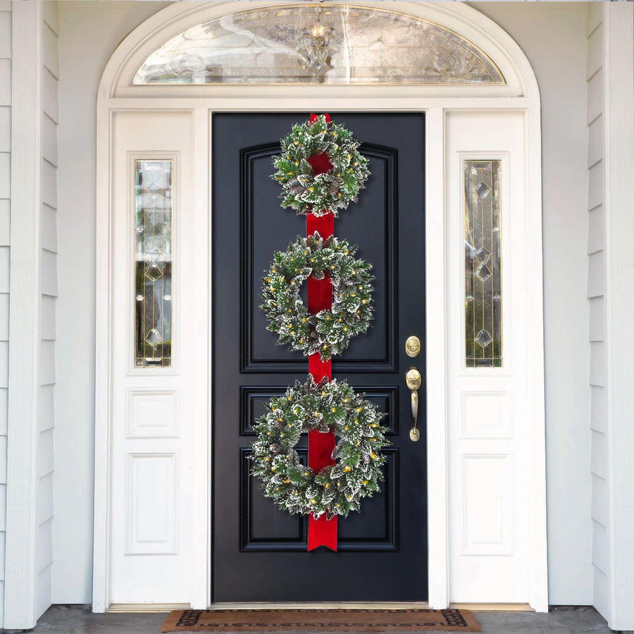 26 in. Pre-Lit Glittery Bristle Triple Wreath with LED Lights
