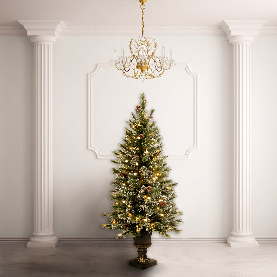 4 ft. Pre-Lit Glittery Bristle Tree with Warm White LED Lights