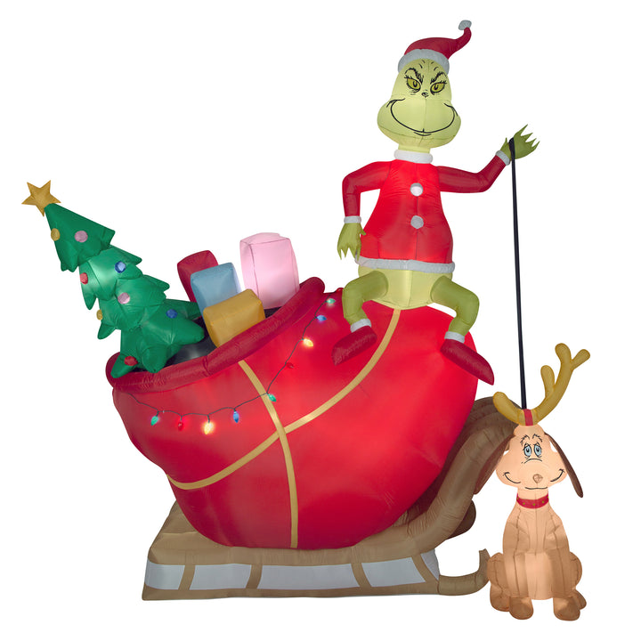 Inflatable Grinch On Sleigh with Max, LED Lights, Plug In, Christmas Collection, 12 Feet