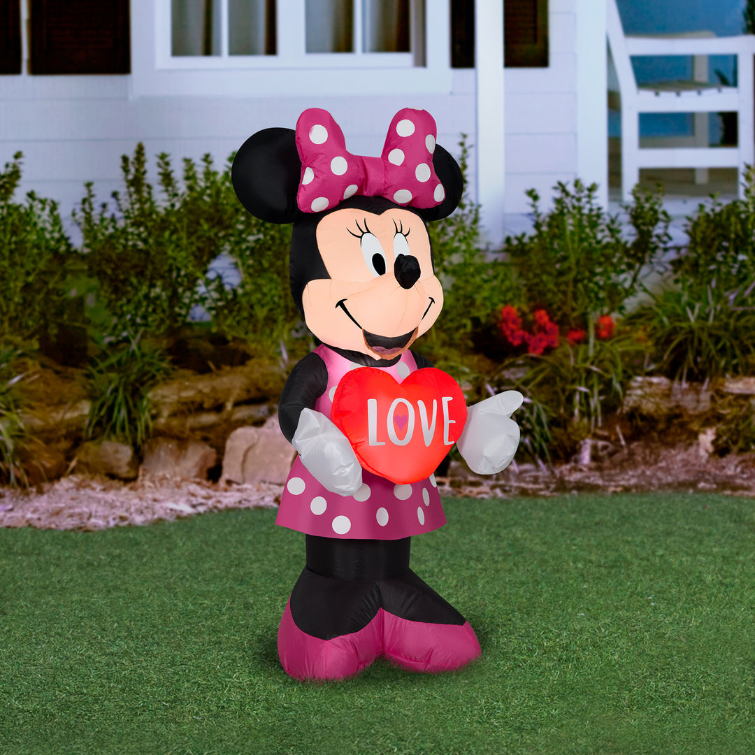 Pre-Lit Inflatable Valentine's Minnie Mouse, LED Lights, Plug In, Valentine's Day Collection, 42 Inches