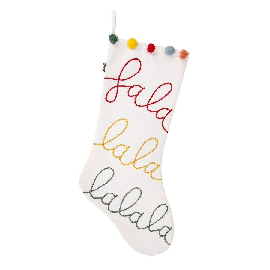 20 in. HGTV Home Collection White Fa La La Stocking - National Tree Company