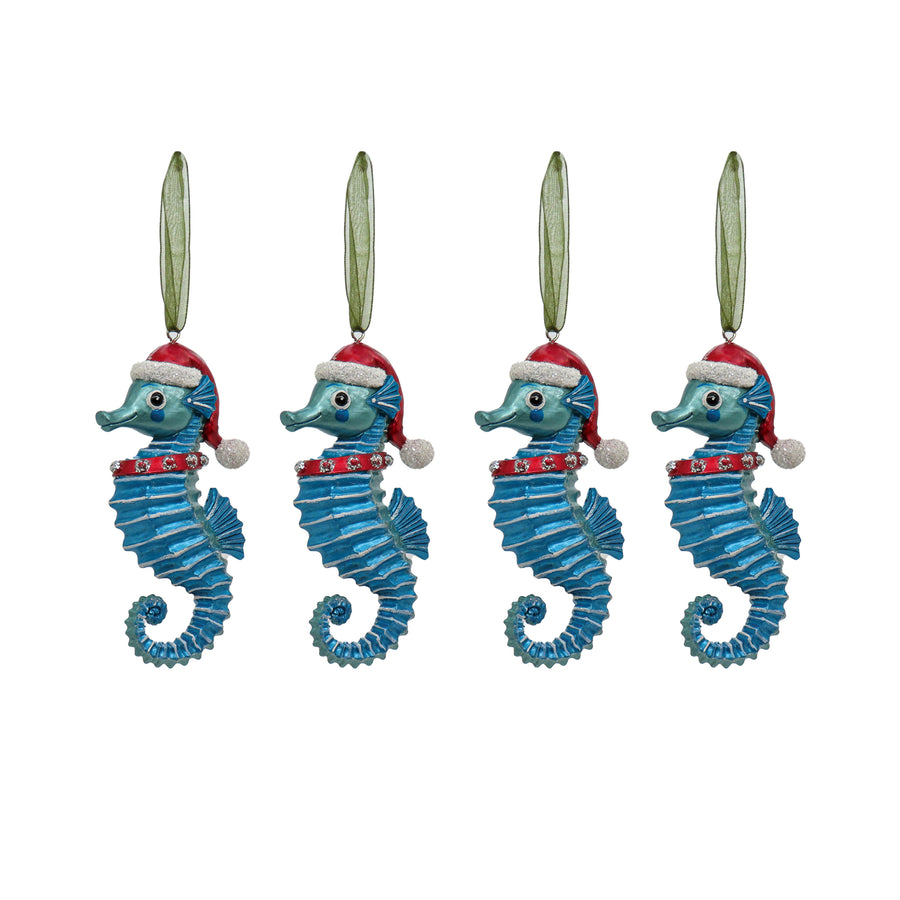4-Piece HGTV Home Collection Teal Seahorse Ornaments - National Tree Company