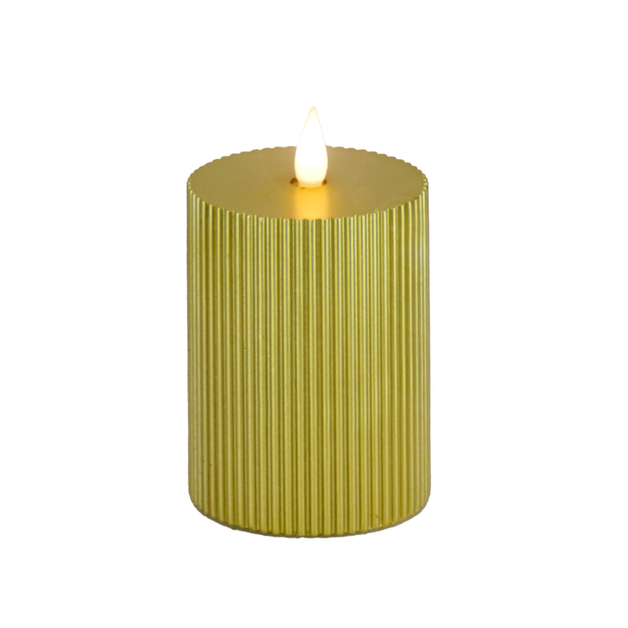 3 in. by 5 in. HGTV Home Collection Flameless Georgetown Pillar Candle, Gold - National Tree Company