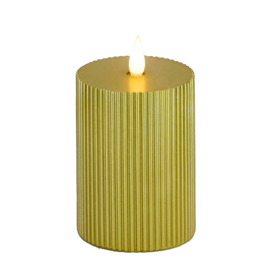 4 in. by 8 in. HGTV Home Collection Flameless Georgetown Pillar Candle, Gold - National Tree Company