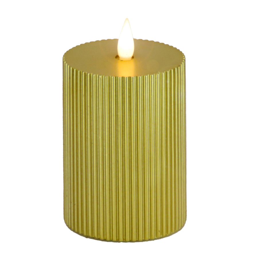 5 in. by 7 in. HGTV Home Collection Flameless Georgetown Pillar Candle, Gold - National Tree Company