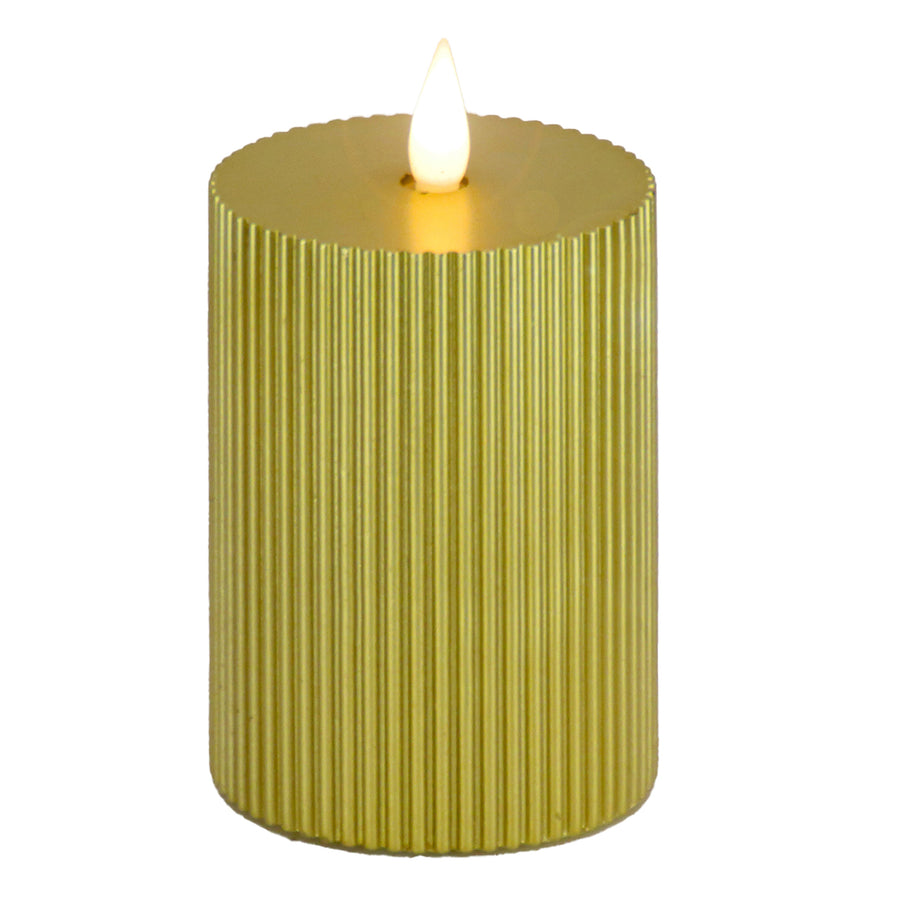 5 in. by 9 in. HGTV Home Collection Flameless Georgetown Pillar Candle, Gold - National Tree Company