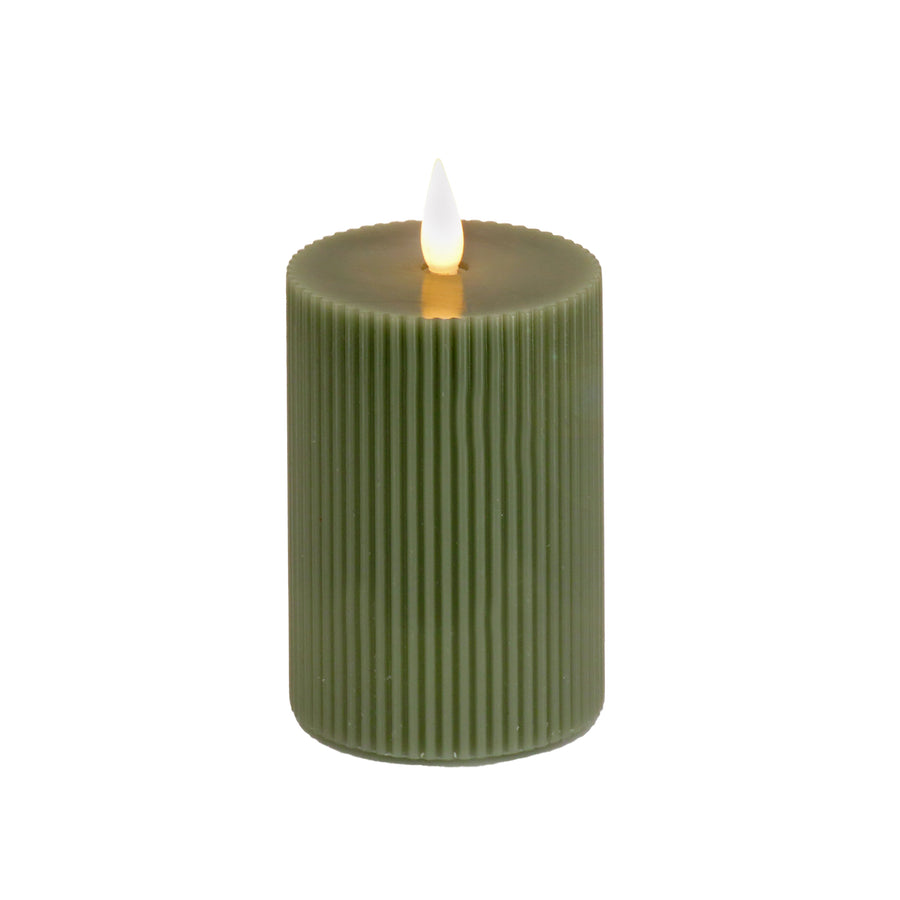 3 in. by 7 in. HGTV Home Collection Flameless Georgetown Pillar Candle, Dk Green - National Tree Company