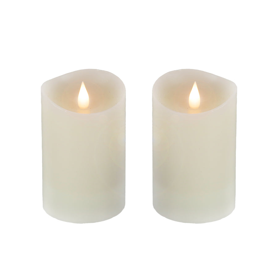 2 in. by 5 in. HGTV Home Collection Flameless Heritage Pillar Candle Pair, Ivory - National Tree Company