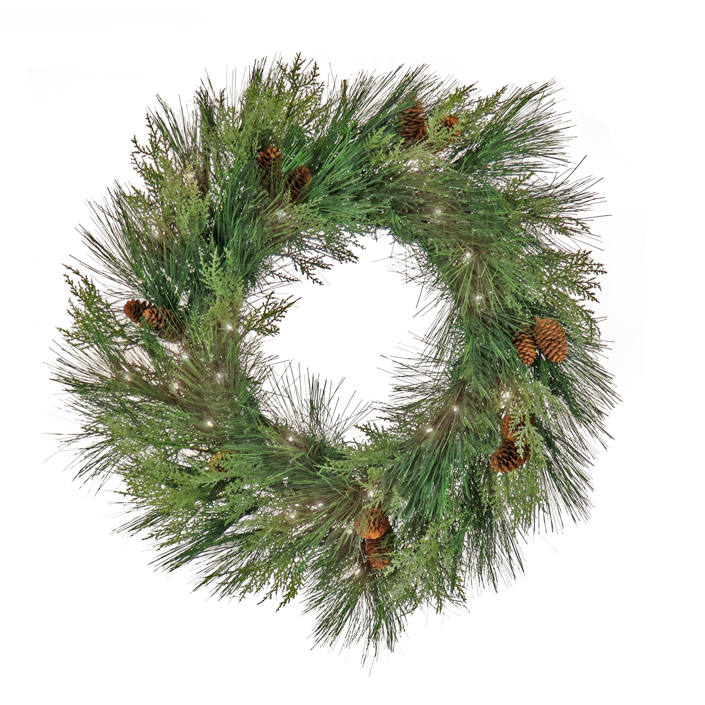 HGTV Home Collection Pre Lit Artificial Christmas Shrub Planter Filler,  Mixed Branch Tips, Decorated with Pinecones, Battery Powered, 26 Inches