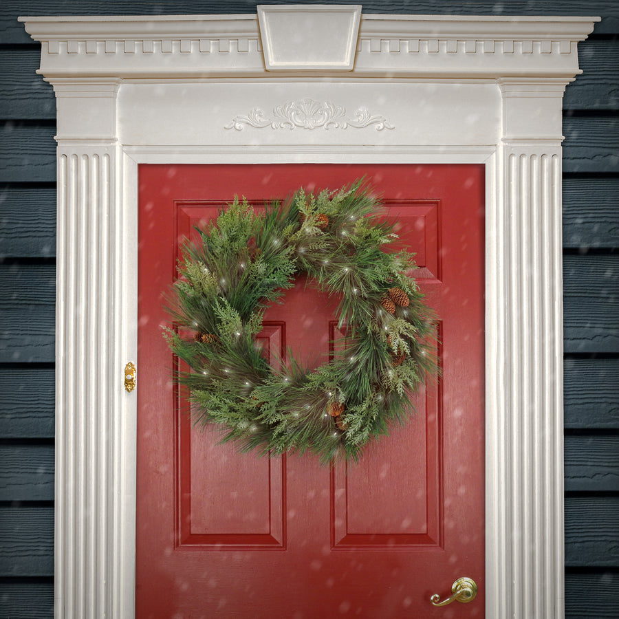 28 in. Pre-Lit HGTV Home Collection Black Tie Cedar Wreath