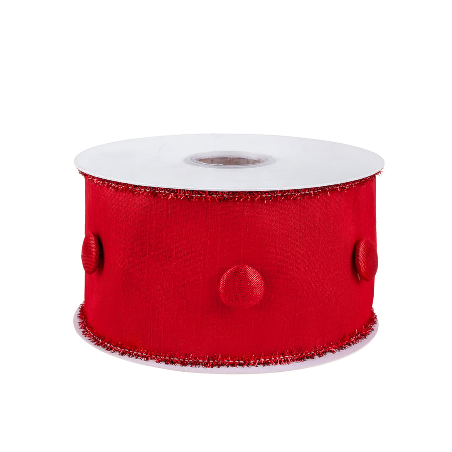 3 in. HGTV Home Collection Dupioni Button Ribbon, Red - National Tree Company