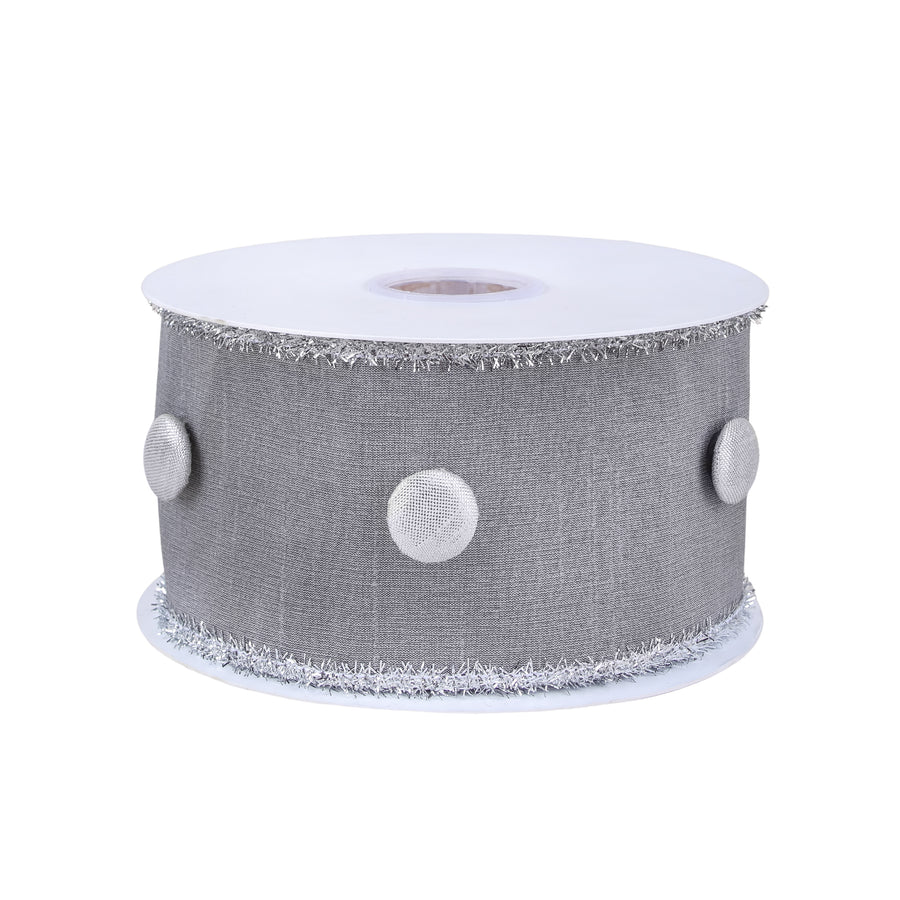 3 in. HGTV Home Collection Dupioni Button Ribbon, Silver - National Tree Company