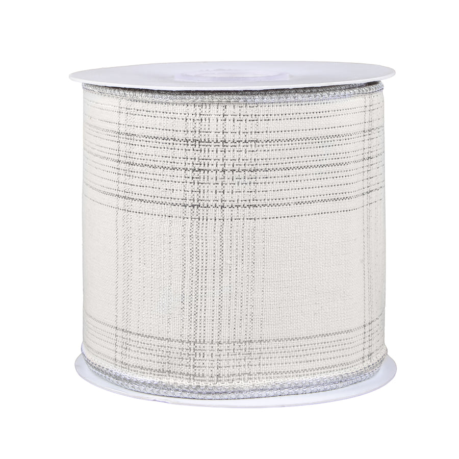 3 in. HGTV Home Collection Double-Fused Silver Plaid Ribbon - National Tree Company