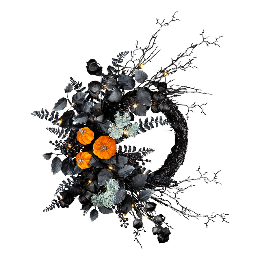 20 in. Halloween Wreath with Pumpkins and LED Lights - National Tree Company