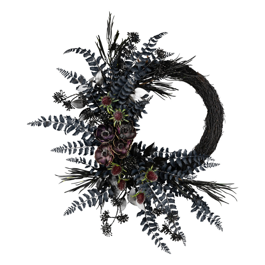 18 in. Halloween Deep Purple Fern Sakura Half Wreath - National Tree Company