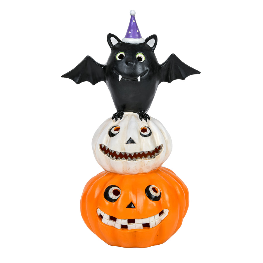 22 in. Halloween Pre-Lit Bat Standing on Pumpkins Tabletop Decoration with LED Lights - National Tree Company