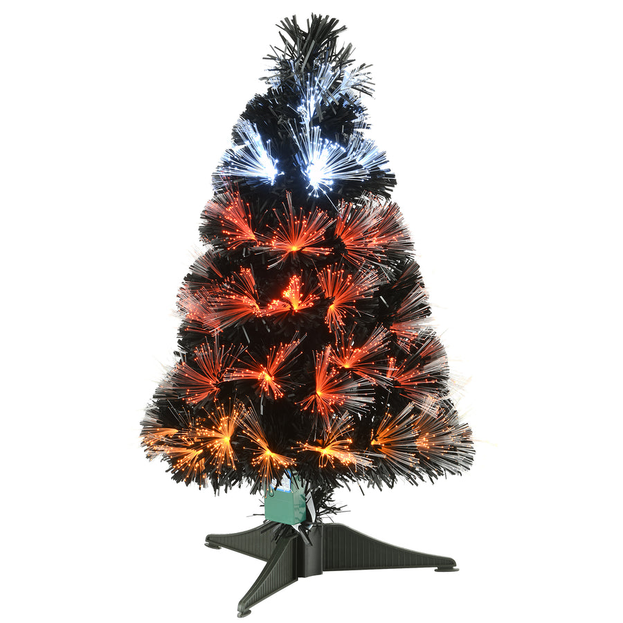 3 ft. Halloween Pre Lit Black Tree Decoration with Fiber Optic, Candy Corn Colored Lights - National Tree Company