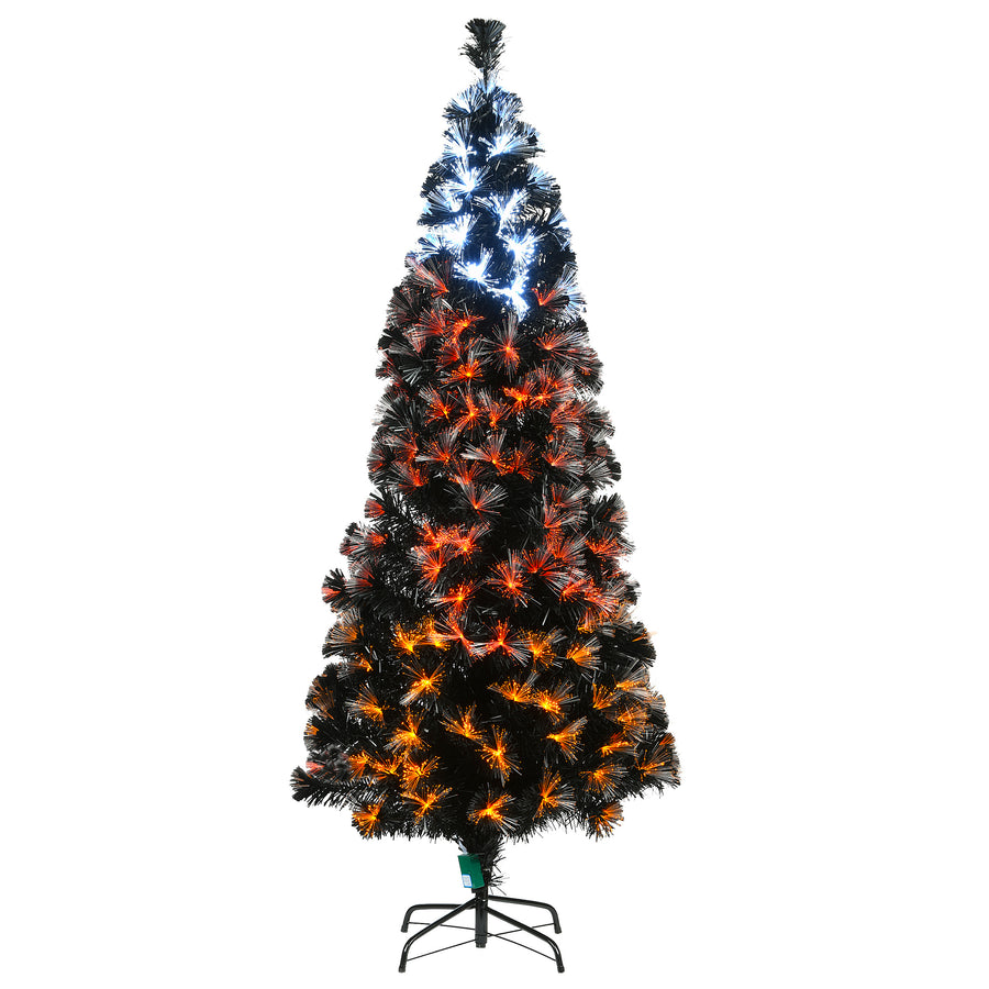 6 ft. Halloween Pre-Lit Black Tree with Fiber Optic, Candy Corn LED Lights - National Tree Company