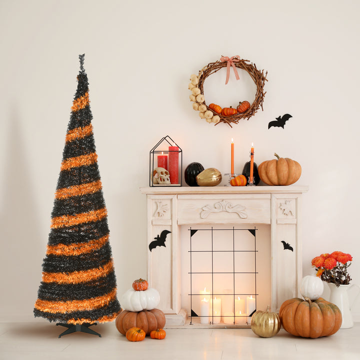Halloween Artificial Tree, Black and Orange, Tinsel, Includes Stand, 7.5 Feet