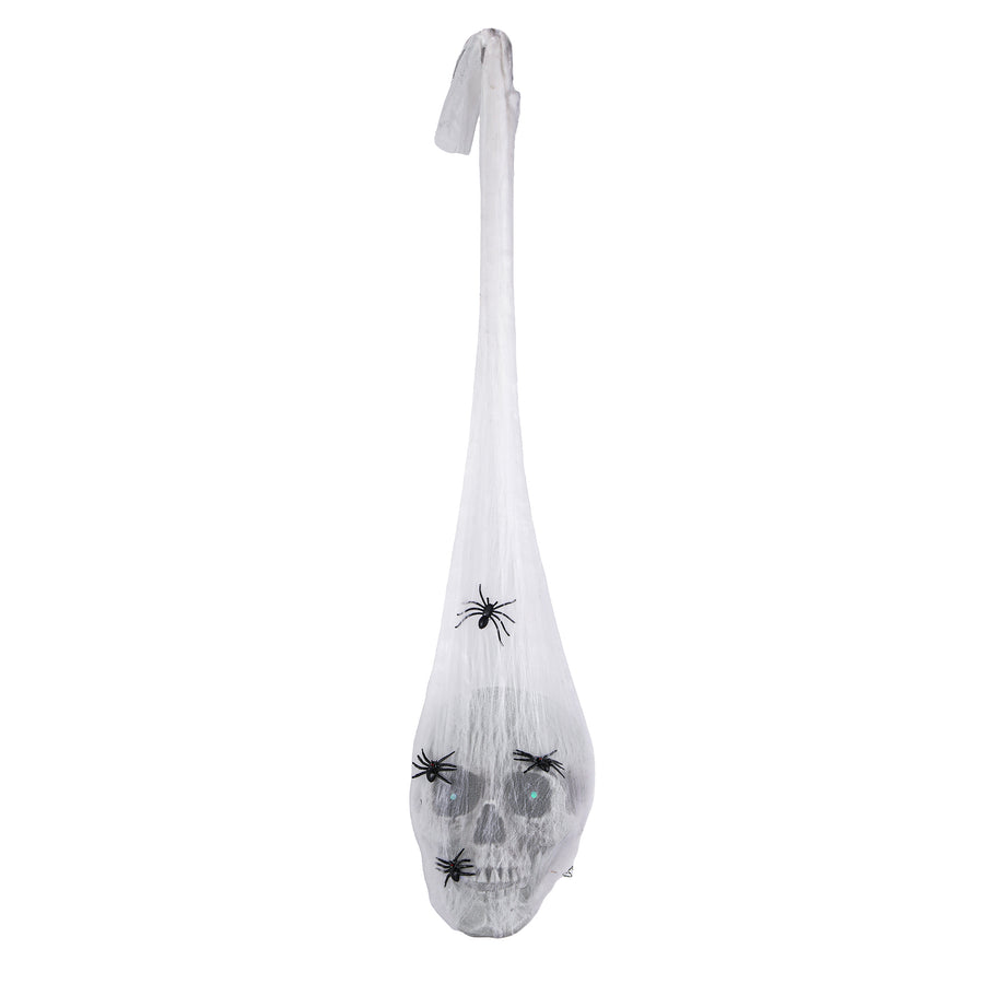 27 in. Halloween Pre-Lit Sound Activated Animated Hanging Skull with LED Lights - National Tree Company