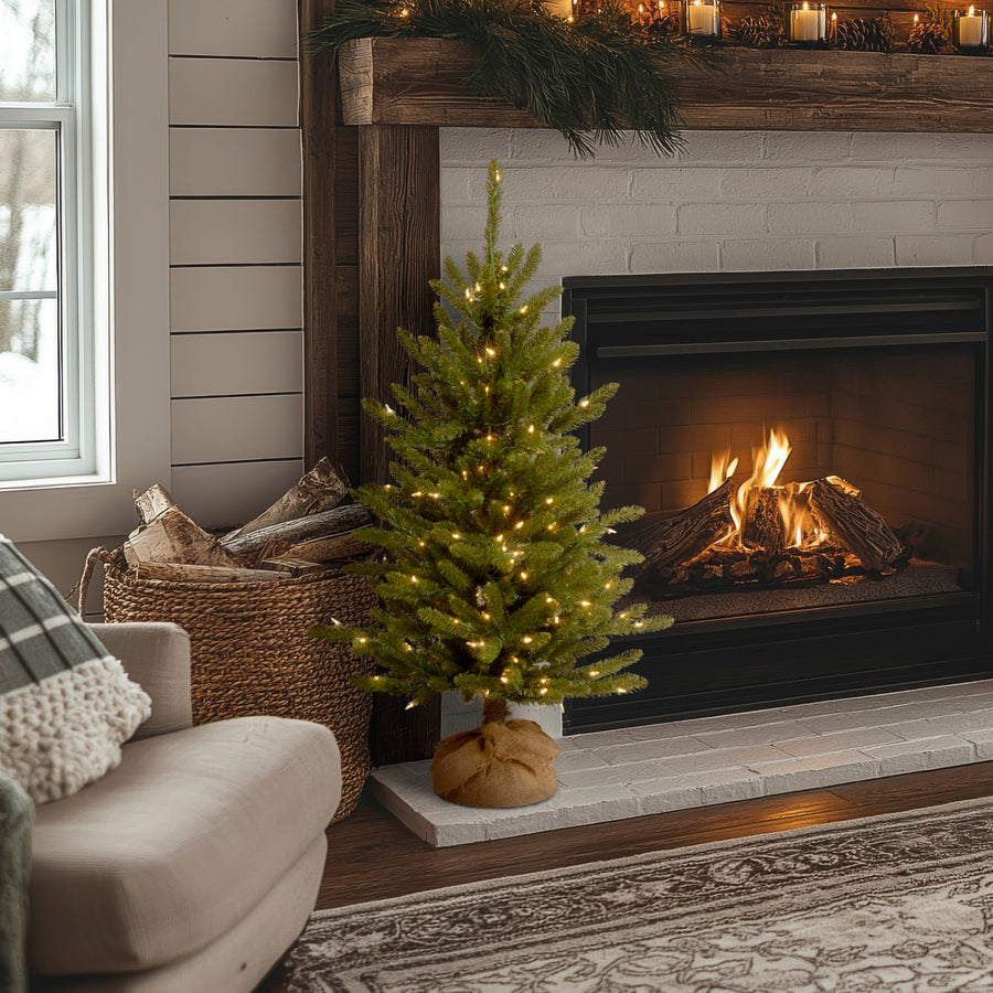 4 ft. Pre-Lit Kensington Fir Tree in a Burlap Sack with Clear Lights