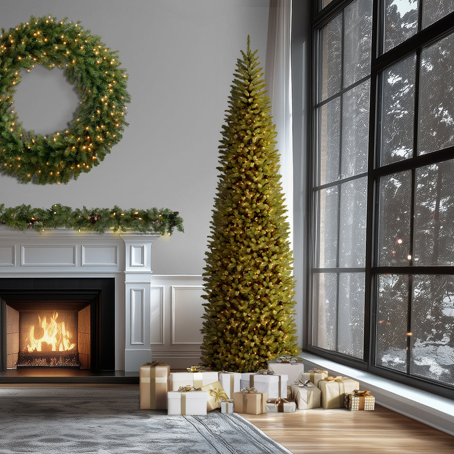 12 ft. Pre-Lit Kingswood Fir Pencil Slim Tree with Clear Lights