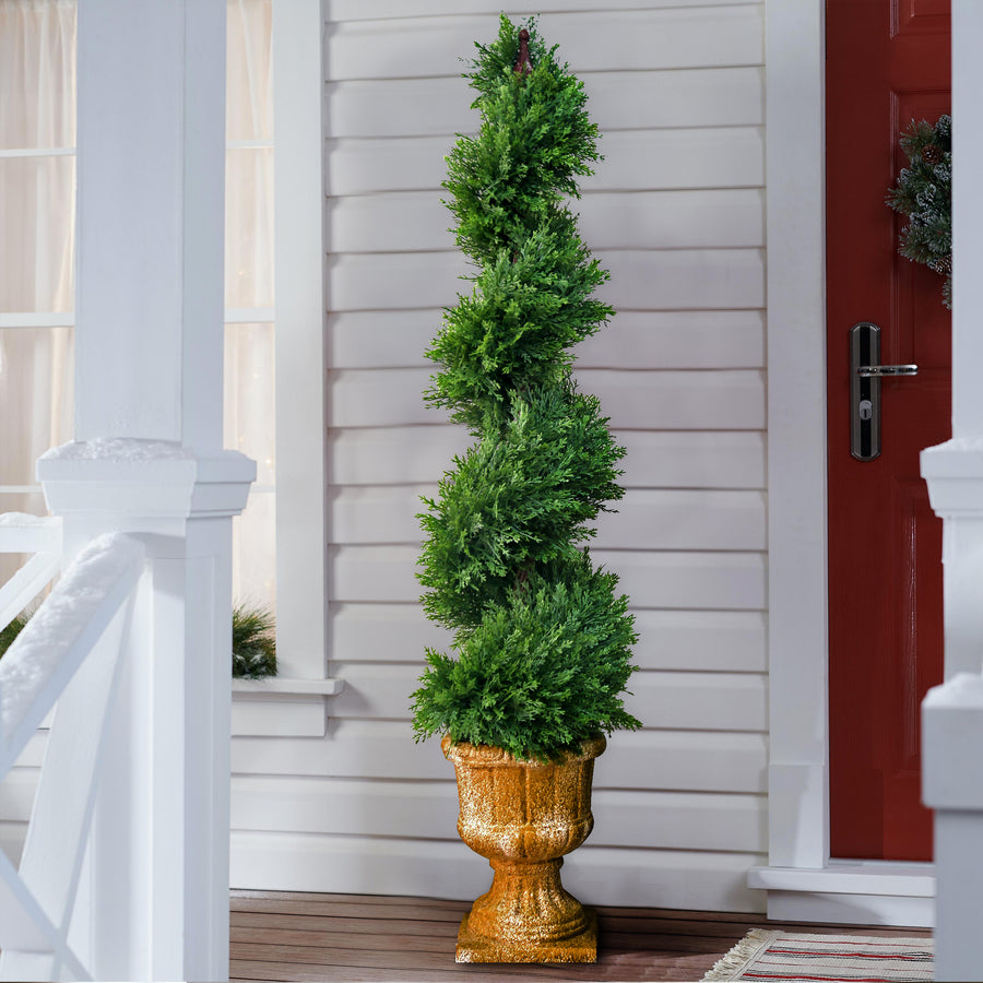 54 in. Upright Juniper Slim Spiral Topiary Tree in a Decorative Urn