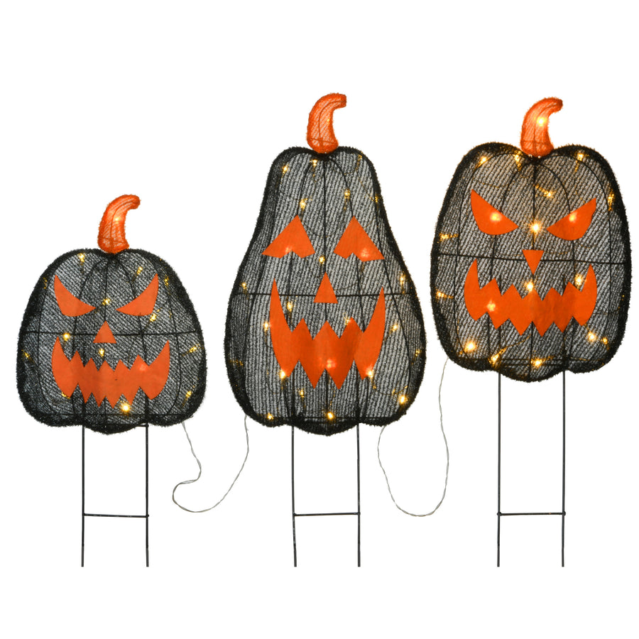 35 in. 3-Piece Halloween Pre-Lit Menacing Jack O Lantern Trio with LED Lights - National Tree Company